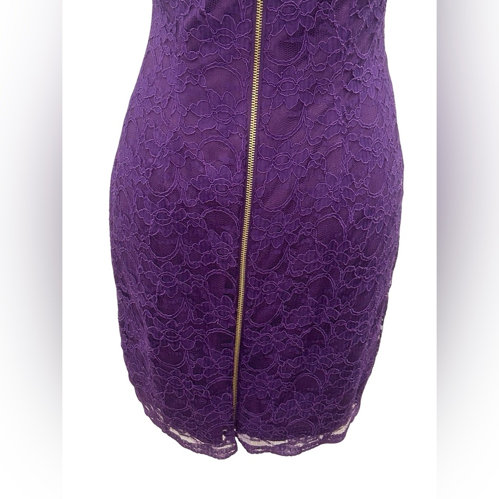 Aidan Mattox S 4 Purple Lace Sheath Dress Sleeveless Zip Back Cocktail Party - Picture 7 of 10